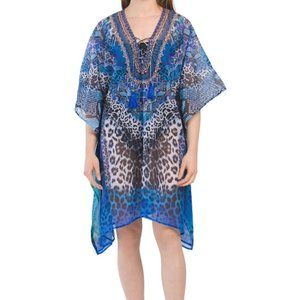 True Colour By La Moda Rhinestone Blue Cat Caftan Cover Up Size One Size